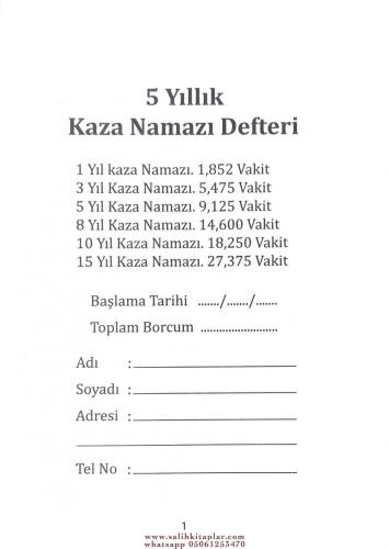 5 Yıllık Kaza Namazı Defteri